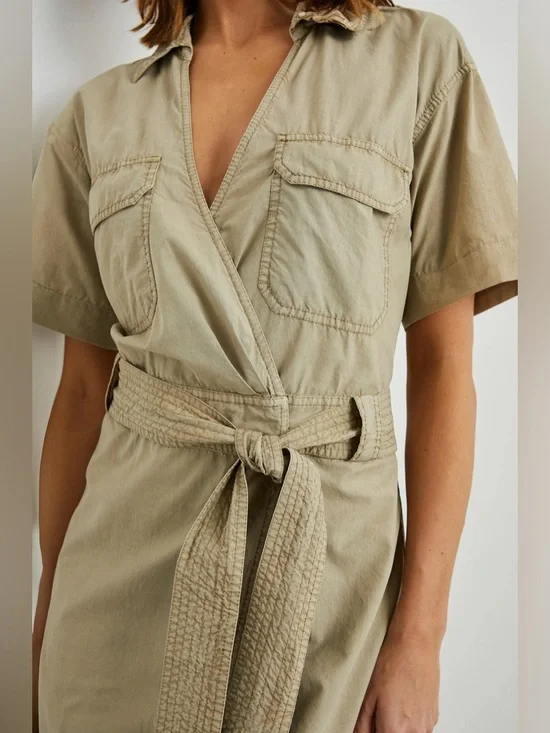 Rails Natalie Cotton Poplin Wrap Dress | Size Medium | Khaki/Natural | NWT - Picture 2 of 10